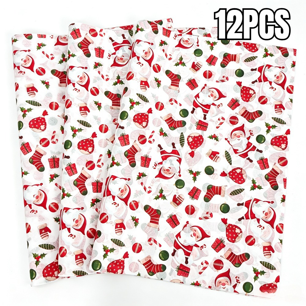 TEMU Carta da 12 pezzi con motivo e regali di Natale, carta da regalo, , regali di Natale, calze di Natale, luci a , foglie natalizie - 50cm*35cm,