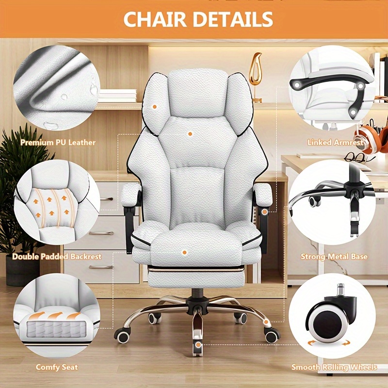 Silla de jefe de cuero marrón con función de reclinar, silla de estudio, silla giratoria de computadora para el hogar con atmósfera navideña, silla de computadora con reposabrazos extendible, diseño ergonómico de respaldo, silla de escritorio ejecutiva. Silla cómoda para el hogar y el trabajo. Solo para exteriores. - Imagen 7