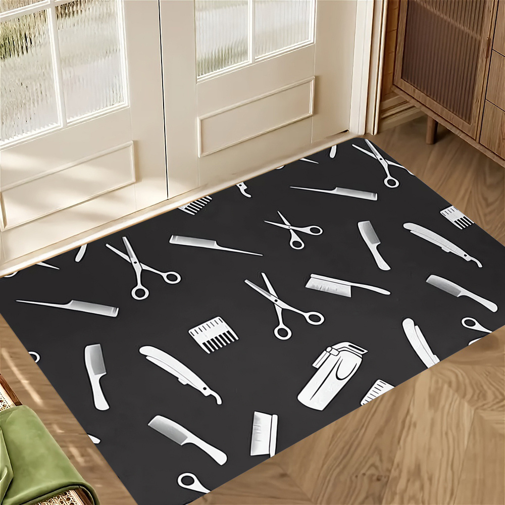 TEMU 1pc Alfombra Decorativa de Tela con Estampado de Peine y Tijeras para Puerta Exterior, Adecuada para Entrada Interior/Exterior, , Dormitorio,