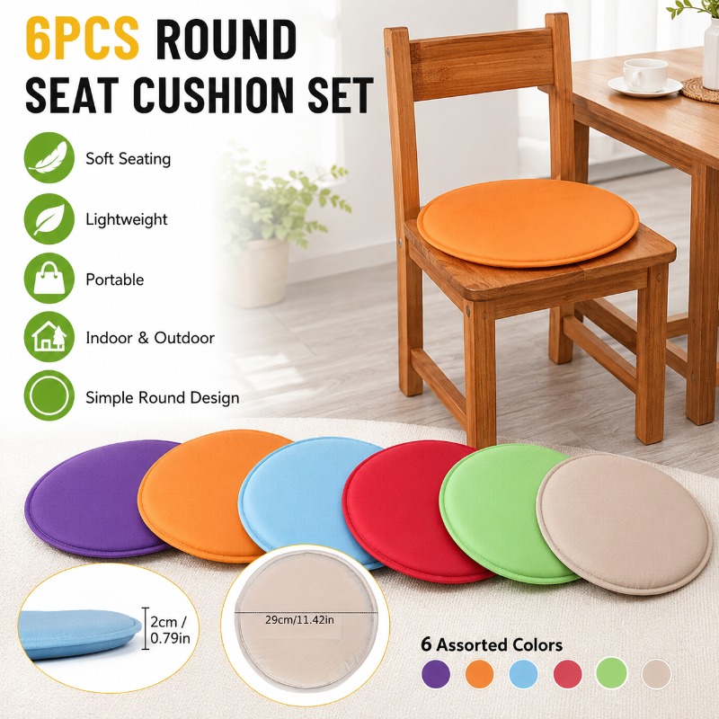 TEMU 6 pièces Couleurs Aléatoires - Coussin de Siège Portable Vif - Matériau Polyester Durable et Facile à Nettoyer - Ronde de 12 Pouces - Coussin de