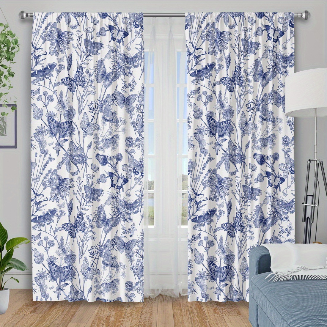 TEMU 2pcs Curtain Fabrics, Plant Printing Window Products, Insulation Blackout Curtains For Bedroom, Polyester Machine Washable, Kitchen Bedroom