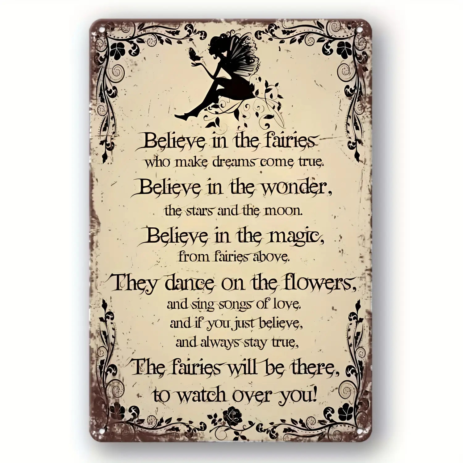 TEMU 1pc Vintage Fairy Metal Tin Sign - Rustic Farmhouse Wall Decor With Fairy Quotes, Floral & Starry Night Design - Heavy-duty Iron Construction -