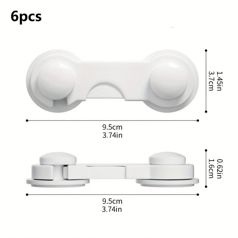 TEMU 6pcs Heavy-duty White Plastic Safety Lock Set - No-tool Adhesive Installation, For Fridge, Cabinet, Pantry Door & Kitchen Appliances | And