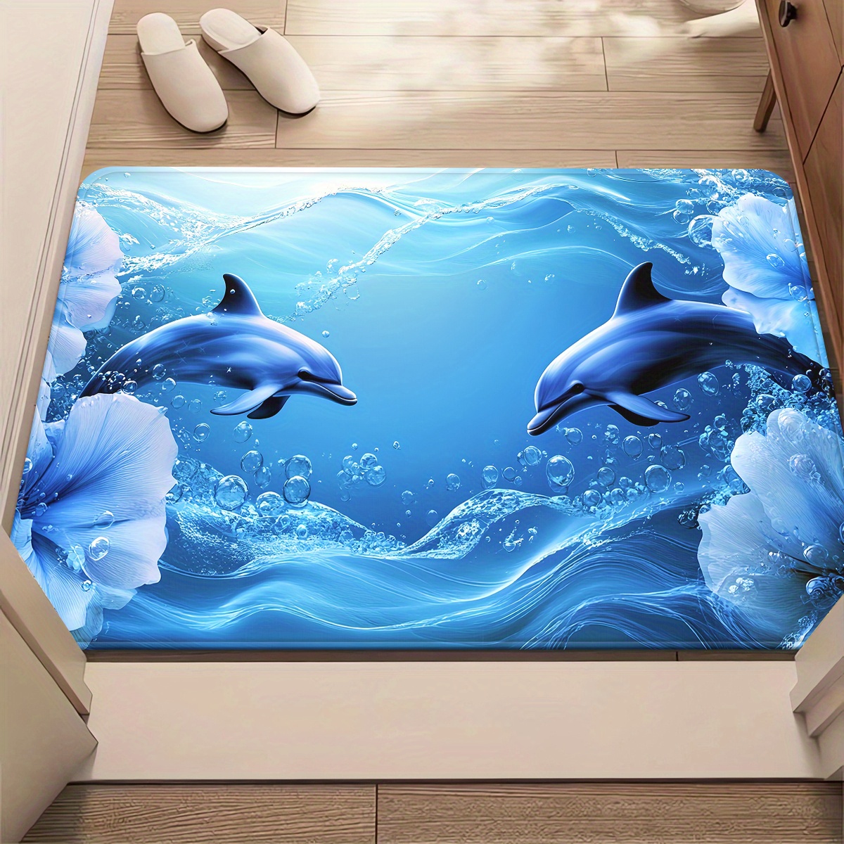 TEMU 1 tapis d'extérieur Bleu, tapis de sol antidérapant pour salle de bain, tapis en polyester microfibre absorbant lavable en machine, convient aux