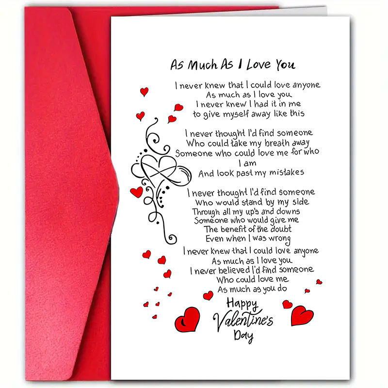 

Romantic 'as Much As I Love You' Valentine's Day Card With Envelope - Boyfriend, Girlfriend, Wife, Husband - Unique Anniversary Greeting