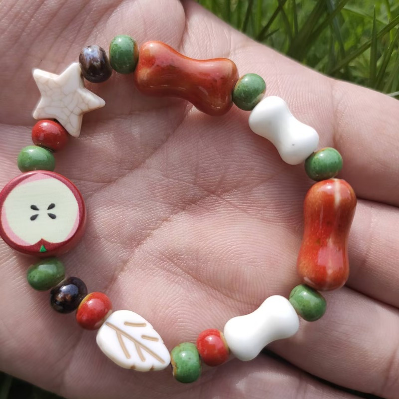 1pc Red Cute Ceramic Bracelet, Handmade Bead Bracelet