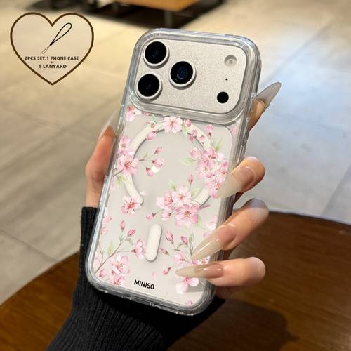 item picture phone case watercolor floral magnetic phone case 2pcs set case and lanyard elegant new style compatible with iphone 18 18 pro 18 pro max pro 17 pro 16 16 pro 15 14 plus 13 12 11
