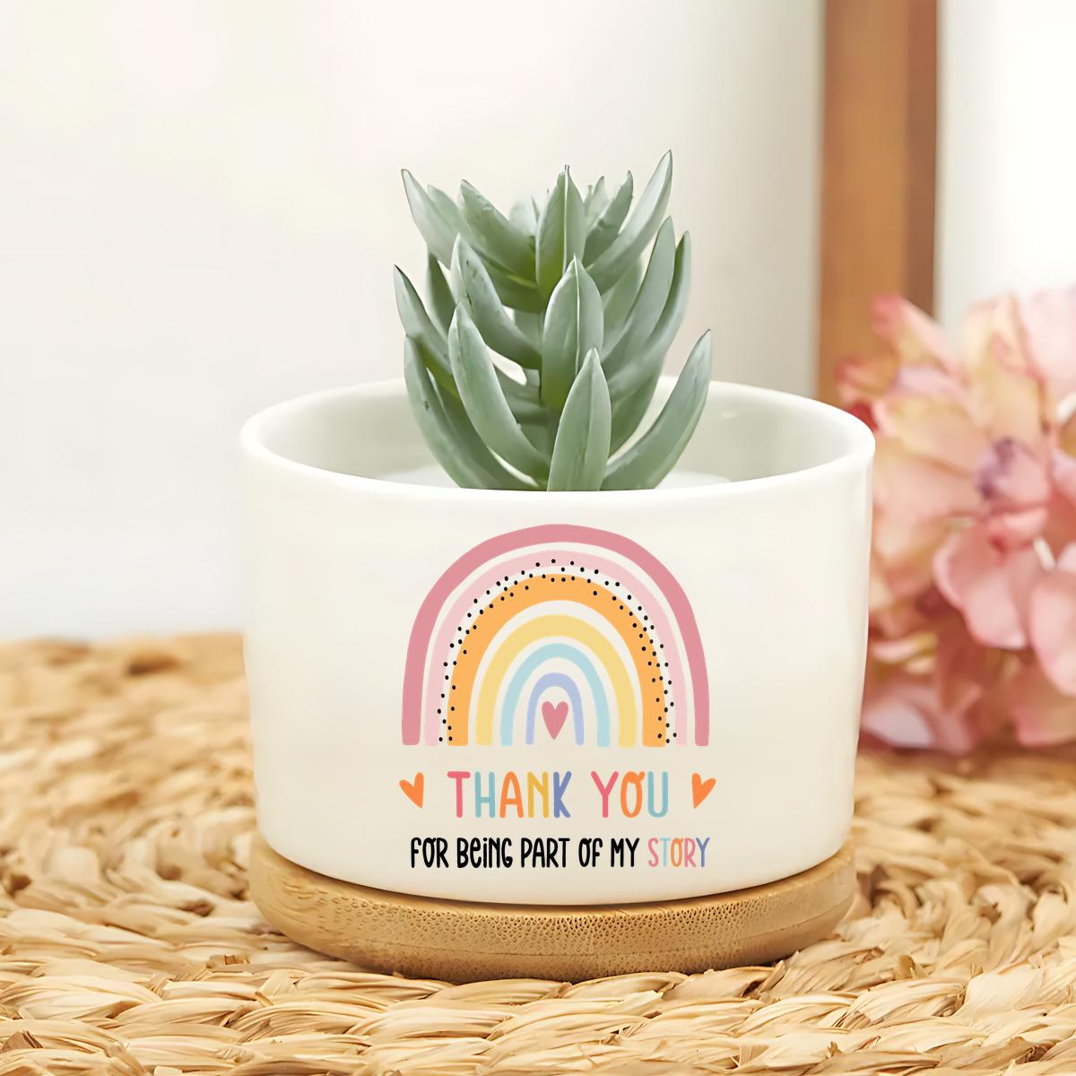 Image of For Teachers Ever: A Ceramic Pot With Fun Slogans, A Bamboo Tray, Perfect For Succulent Lovers - An Ideal Thank-you Gift For Teachers, Colleagues