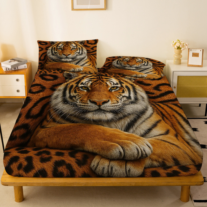 TEMU 1pc Tiger Bed Cover With Leopard Print Design, A Deep Cover Without Pillowcases, Made Of Soft Fabric For A Snug And , 360° Full Wrap Anti-slip