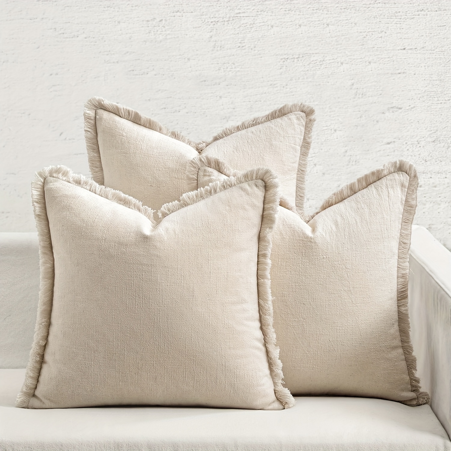 TEMU Juego de 3 fundas de almohada decorativas con borlas, fundas de almohada de lino estilo bohemia de granja, adecuadas para cama, sofá, decoración