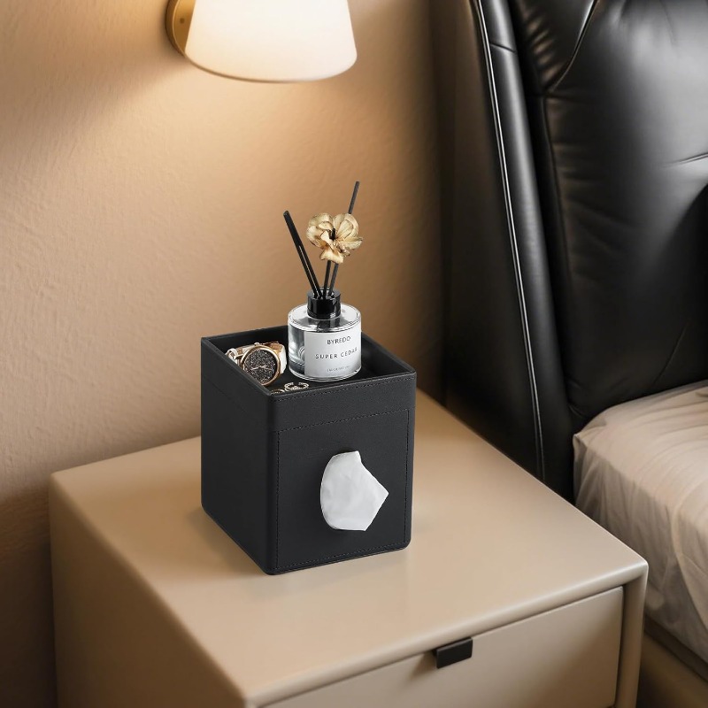modern   leather tissue box cover with storage tray - square decorative organizer with   lid & hygienic design, space-saving black tissue holder for bathroom vanity, bedroom nightstand, office desk - durable & easy- , fits standard tissues, minimalist home decor, bathroom tissue holder, toilet tissue holder for bathroom, tissue box with storage, tissue box holder vintage, bathroom tissue roll holder, toilet paper holder for bathroom, bathroom decor and Product details 5