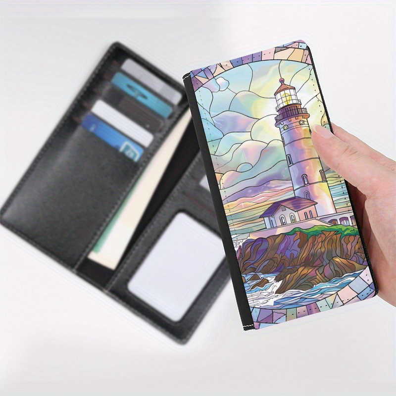 

1pc Fashionable Lighthouse Pattern Ladies Clutch Wallet, Leather, 10-card Holder, , Portable Foldable Coin Purse, Multiple Slot Card Holder, Ideal For Daily Use & Gifting