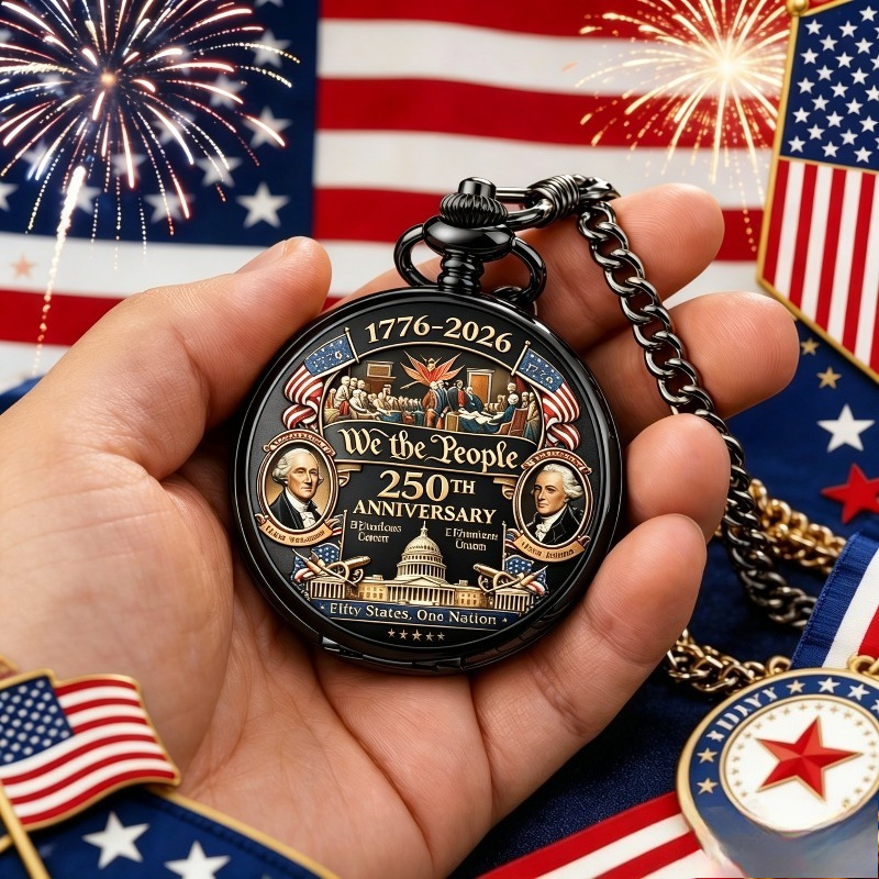 1  vintage style pocket watch featuring the   design celebrating the 250th anniversary of american   a collectible souvenir themed around   Product details 0