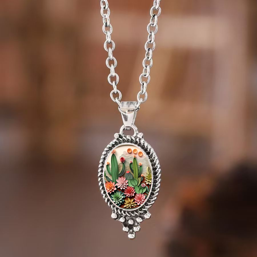 TEMU 1pc Cactus-themed Necklace, Featuring Floral And , Perfect For . This Beaded Botanical Jewelry For Unique Gifts For Christmas, Valentine's Day,