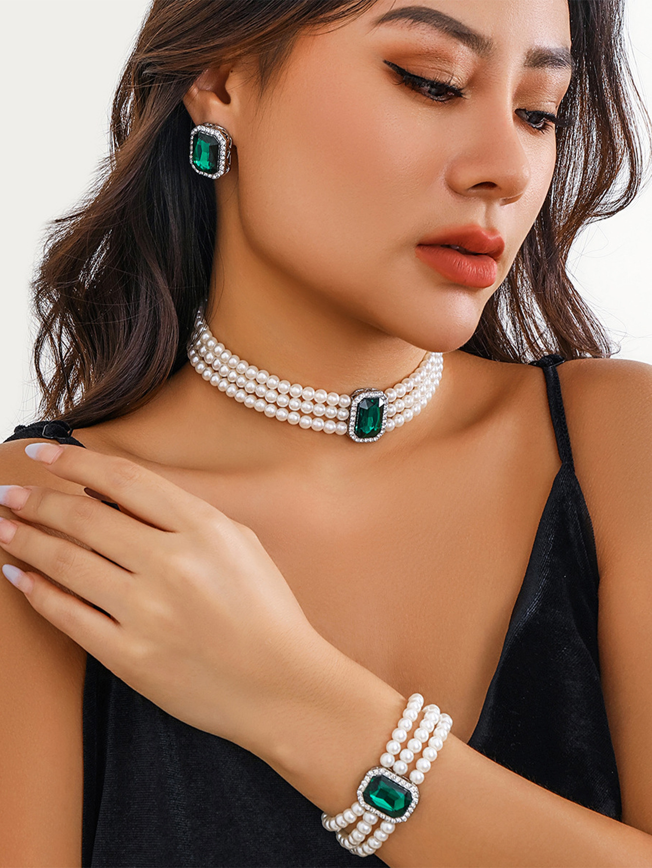 Women's Luxury Imitation Necklace & Bracelet Set with -Cut Green Gemstone-like Beads - Multi-Strand Collarbone Chain & Matching Bracelet Jewelry for Parties, Weddings, Daily Wear - Affordable -Alternative Accessories, Jewelry For Women, Necklace For Women High Quality, Long Necklaces For Women, Necklace For Women, Necklaces For Women