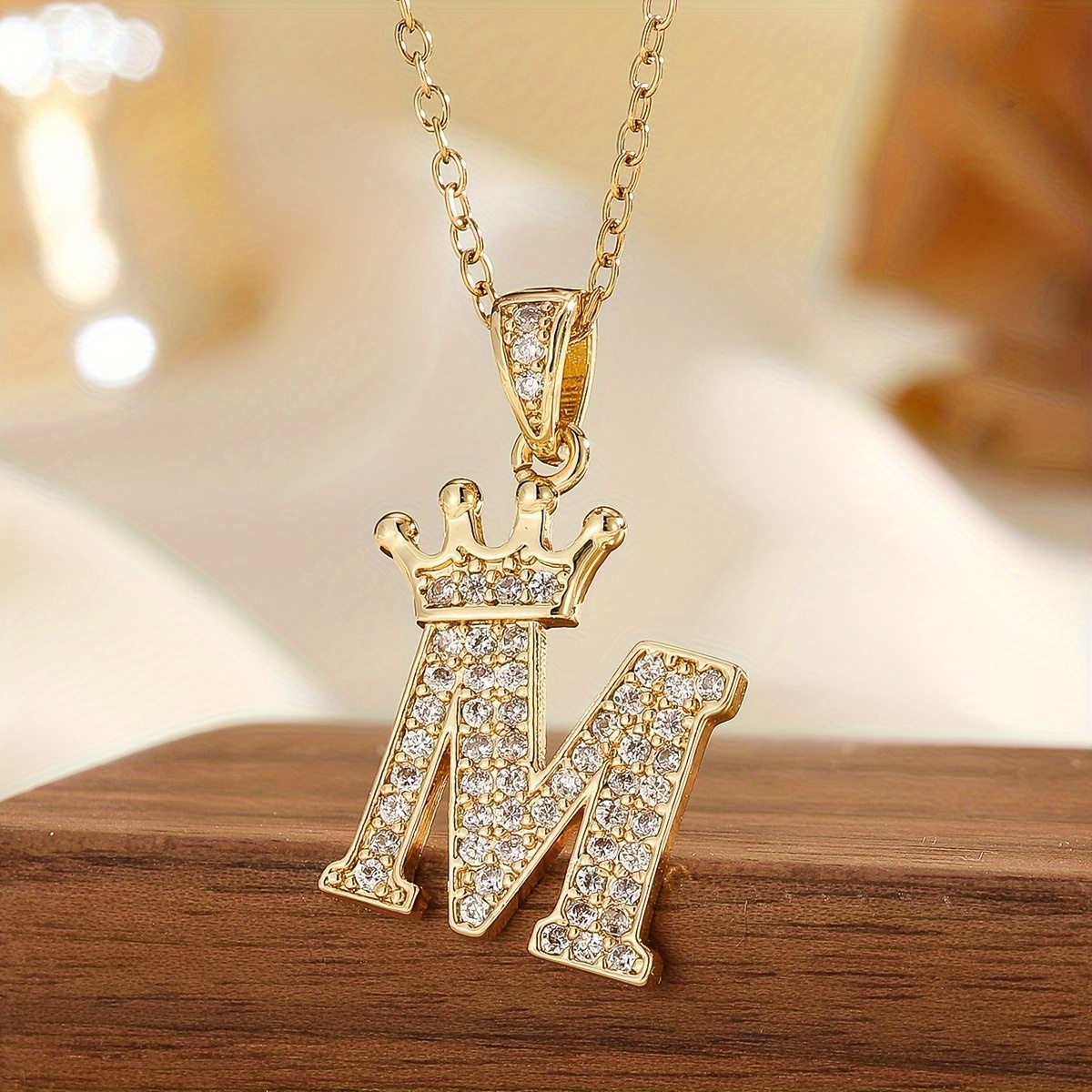 1-piece Crown Letter A Necklace With Cubic Synthetic Zirconia - Golden Elegant Jewelry, Suitable For Weddings, Mother's Day, And Special Occasions - Women's Luxury Initial Gift, Design