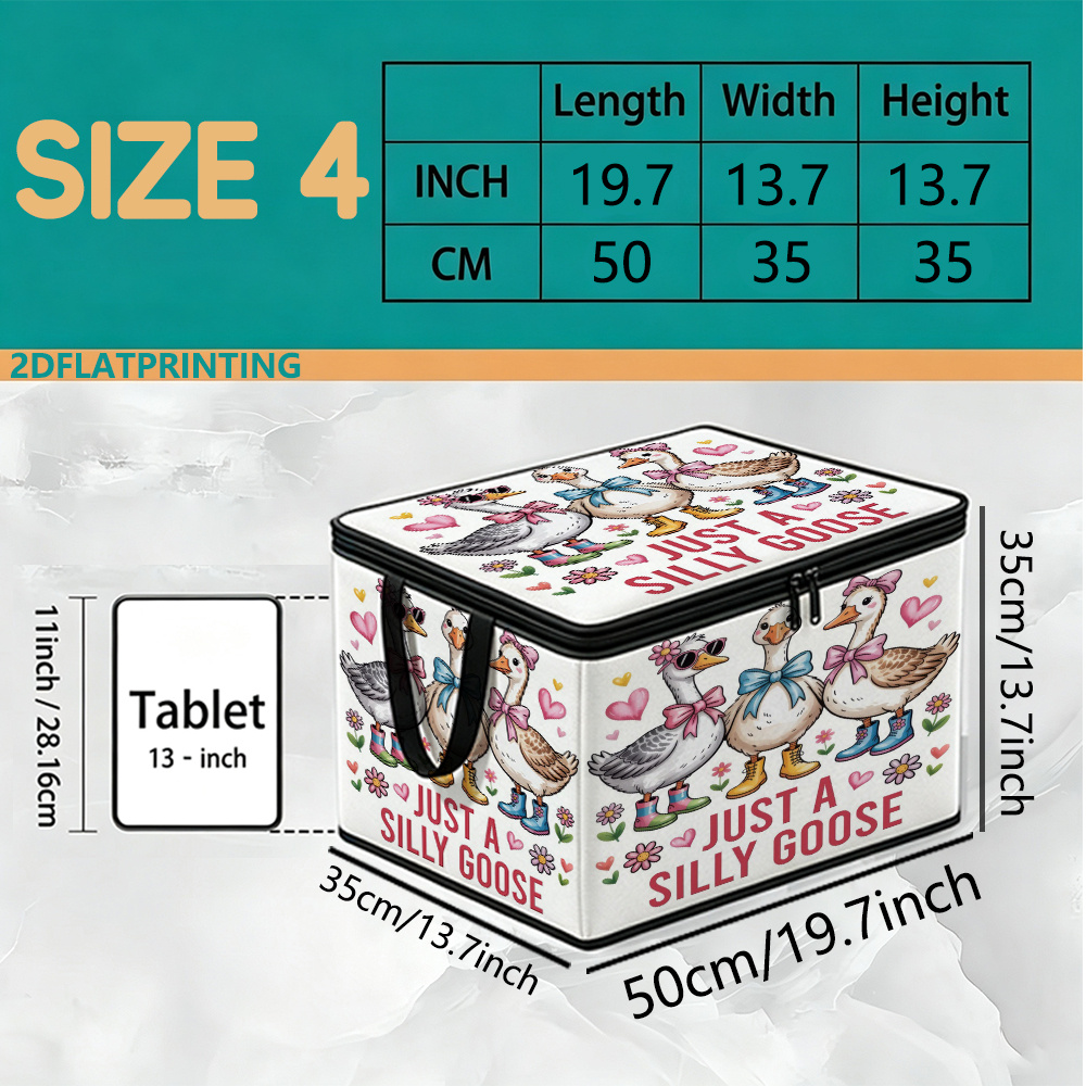 TEMU Fun And Cute Silly Goose Cartoon Illustration With A Boot Pattern, 2d Flat Print, Soft Fabric Large-capacity Foldable Clothing Storage Box With