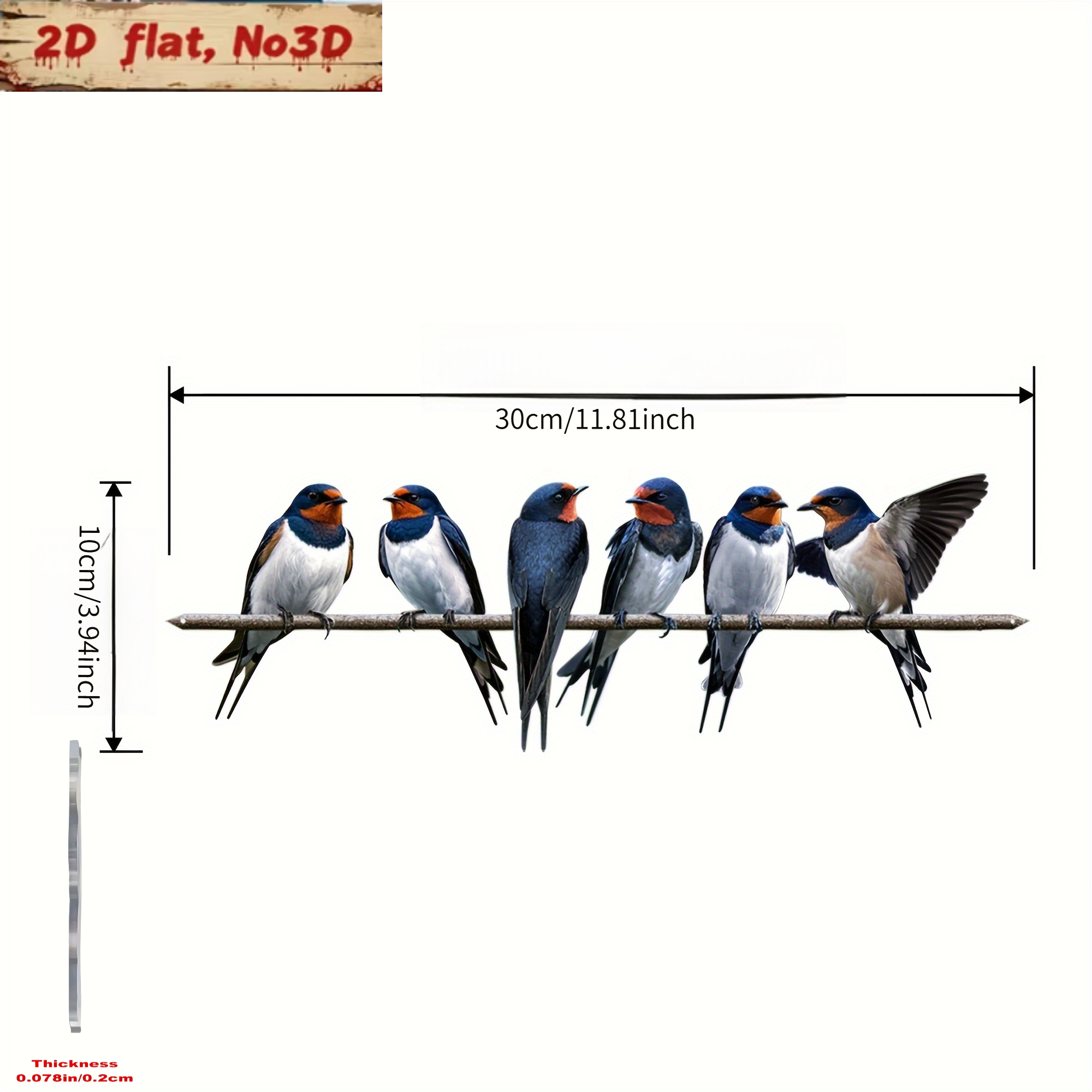TEMU Décoration Murale Oiseau Coloré Plat 2D, Lot de 1, Décoration de Branche de Clôture Extérieure, à Brancher sur Tronc d'Arbre, Art Mural en
