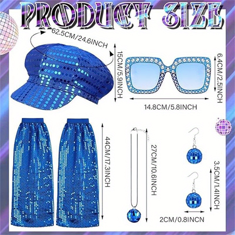 XEPST Set De 4 Accesorios Disco Plateados Años 70 – Sombrero De Lentejuelas, Gafas De Sol, Pendientes Y Collar Para Fiestas Temáticas Y Carnaval