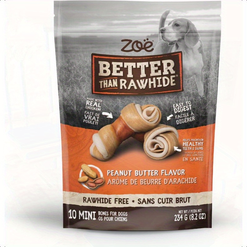 TEMU 10-pack Better Than Bones For Dogs - Dental Chew Bones, No , Puppy & Adult Dog Treats, Peanut Butter Flavor, Healthy Teeth & Gum Care, Wood, All
