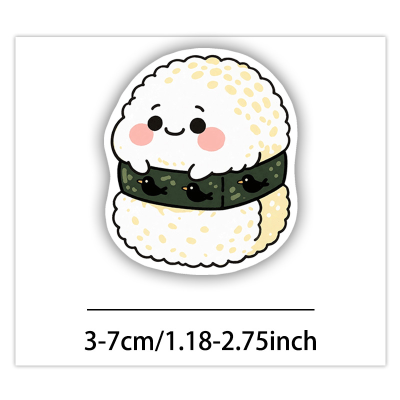 TEMU 50pcs Cute Sushi Sticker Pack. Aesthetic Japanese Food Decals. Durable Kawaii Cartoon Stickers For Laptop, Water Bottle, Phone Case, Journal, ,