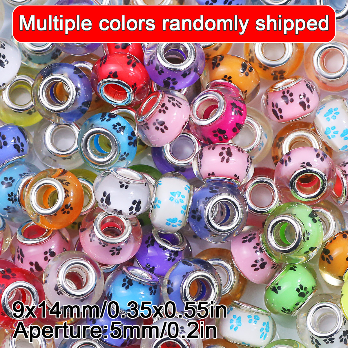 TEMU 5/10pcs 8 X 14mm Random Mixed Colors Large Hole Dog Paw Pattern Beads Suitable For Handmade Loose Beads For Home, Holiday Decoration Decorative