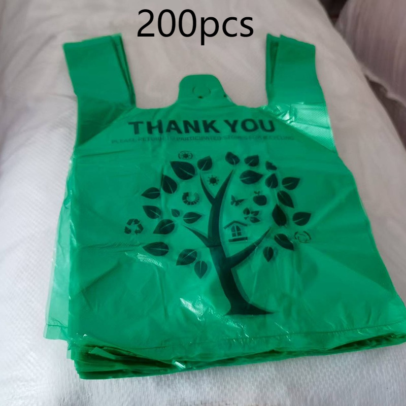 Image of 100/200 Pack Dark Green "thank You" Plastic Bags With Handles, Reusable Shopping Bags, Disposable Restaurant And Supermarket Bags, Food Bags, T-shirt Bags, Wholesale Garbage Bags