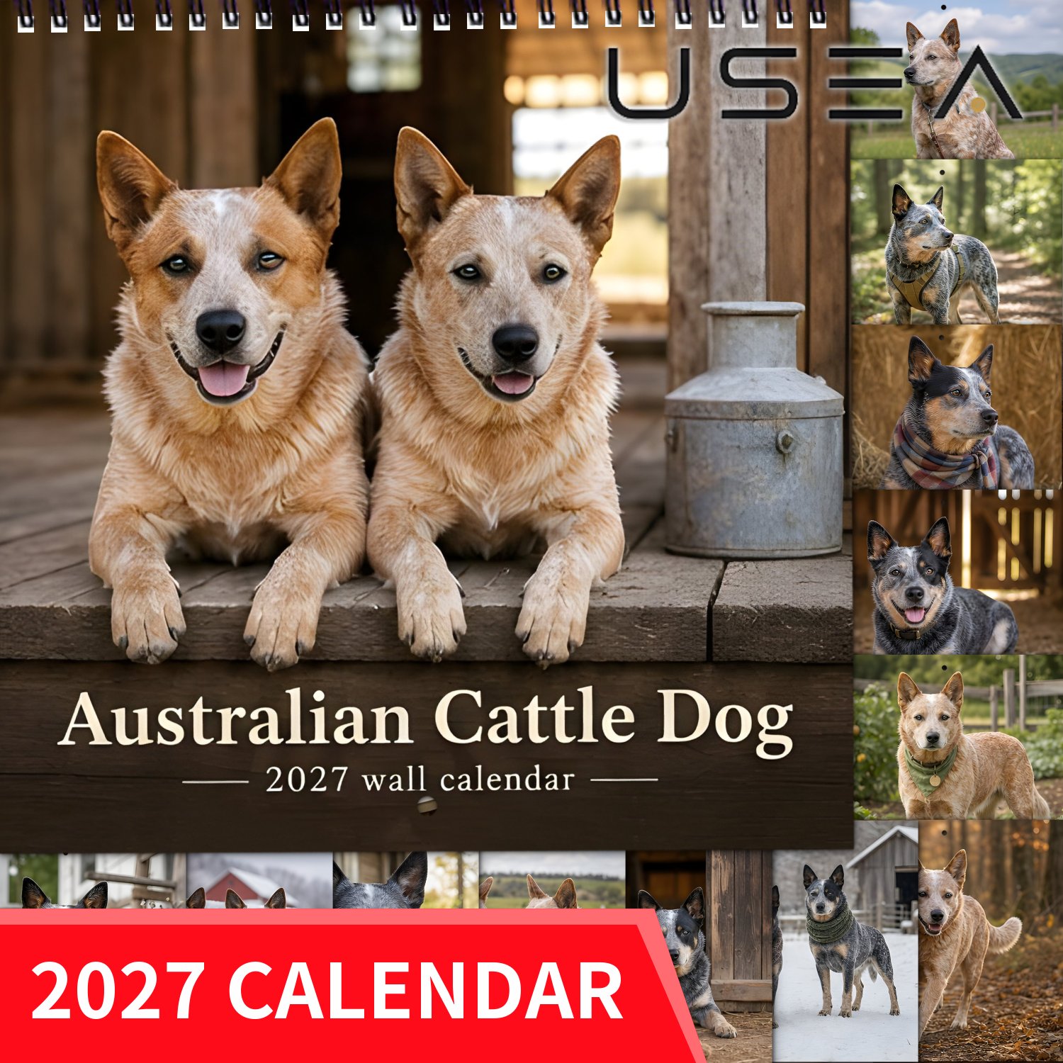 TEMU 2027 Australian Cattle Dog Wall Calendar With Monthly Planner - Large Blocks, Twin Wire Spiral Binding Suitable For, Office, Farmhouse Decor,