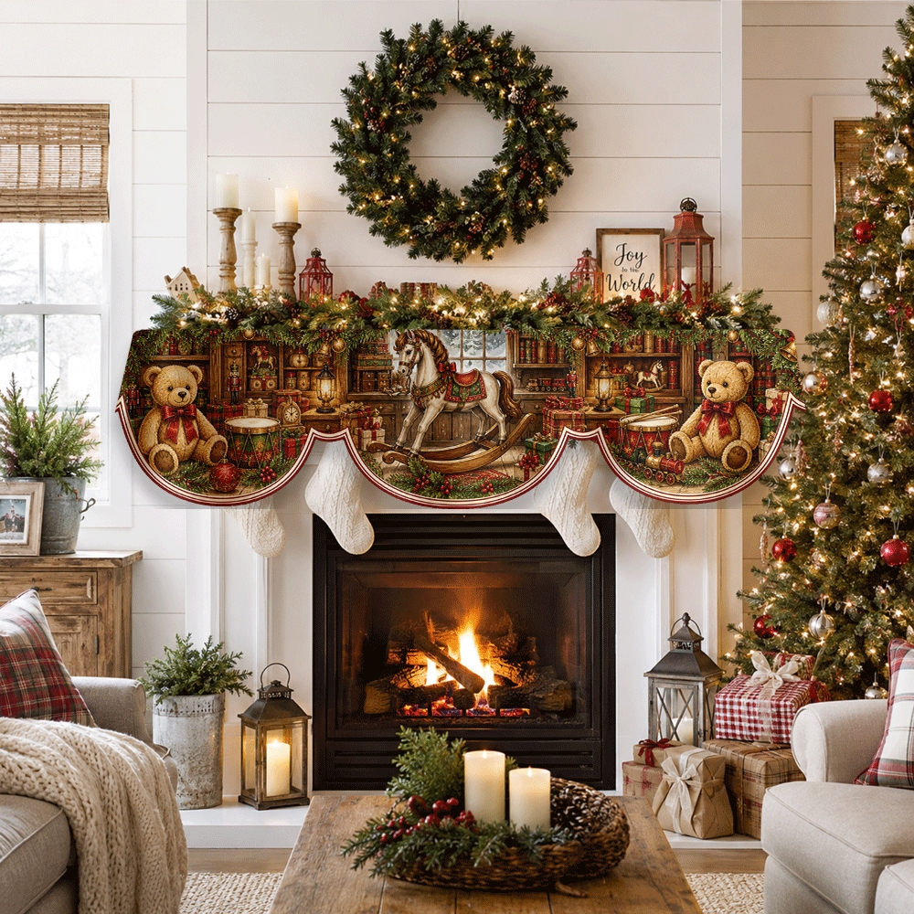 TEMU Écharpe de manteau de cheminée de Noël 1 pièce avec en peluche et cheval à - Douce pour , convient pour cheminée, décoration de fenêtre et de