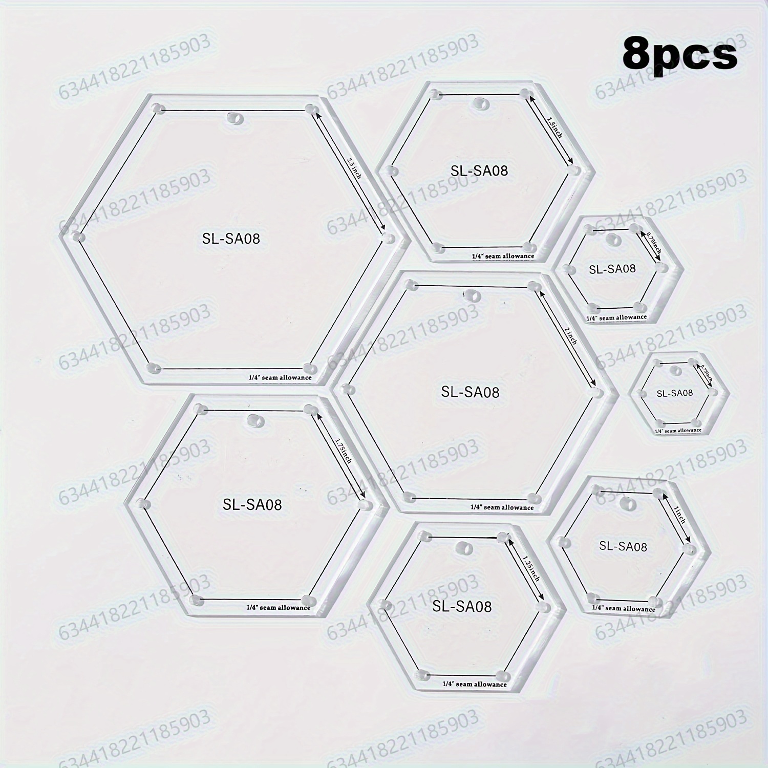 TEMU Juego de 8 piezas, regla acrílica transparente para acolchado de 2 mm/0.078 pulgadas de grosor, calibre de costura, regla de plantilla hexagonal