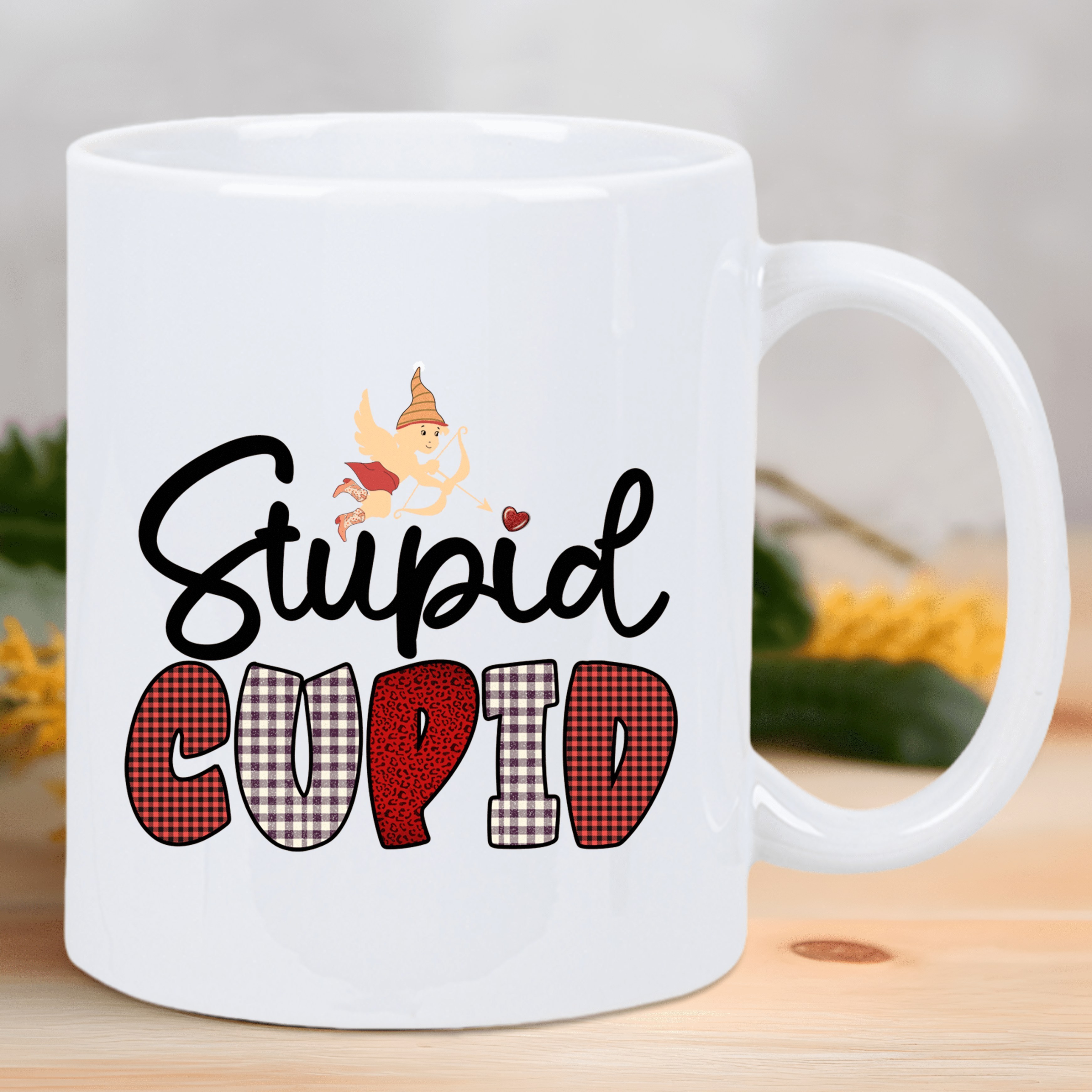 stupid cupid ceramic coffee mug reusable hand wash   with red black gnome design perfect gift for   men women   mug whimsical cupid theme reusable mug details 3