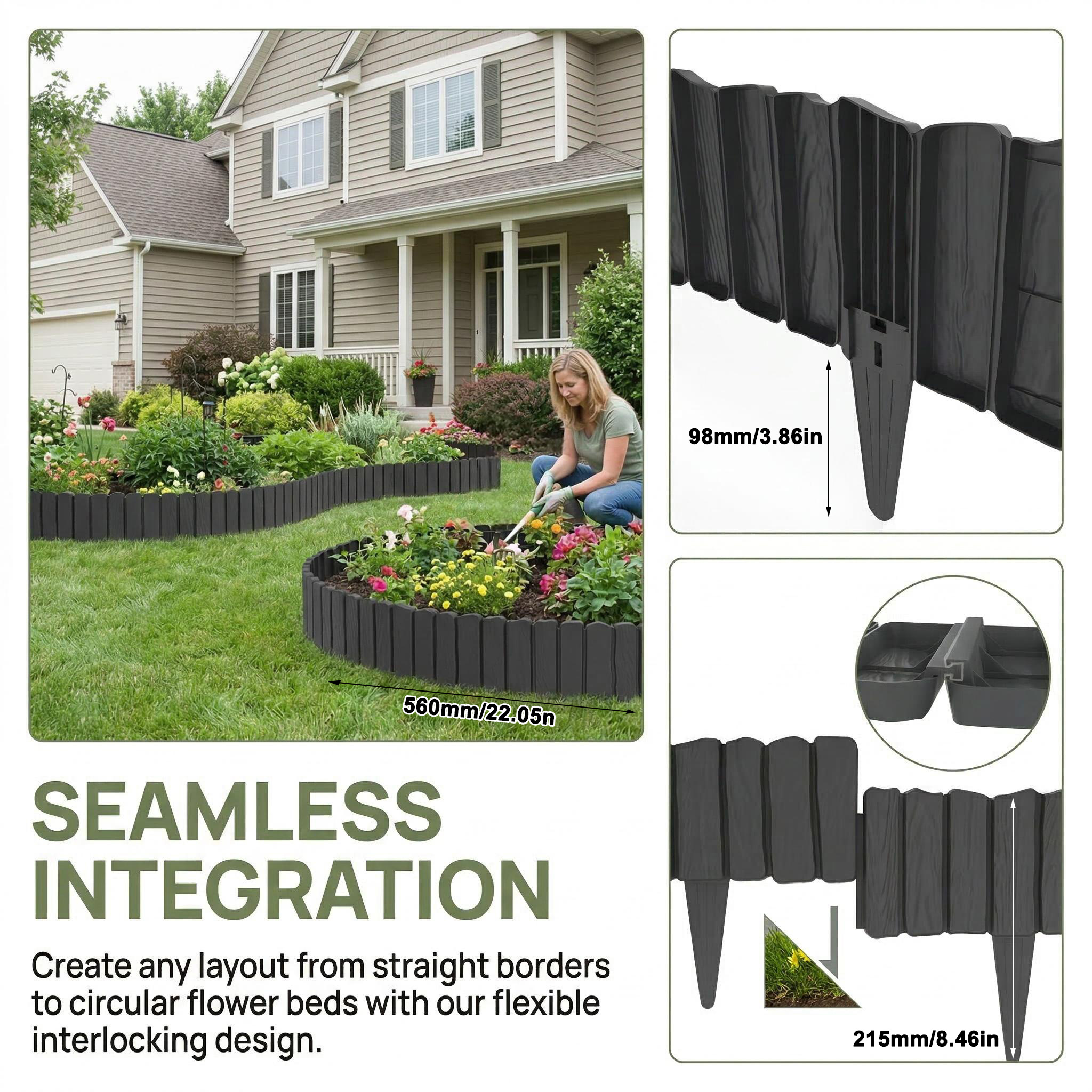 Wood-look Lawn Edging, Garden Fence, Flower Bed Border, Lawn Edging, Garden , Decorative Fence, Natural , Flexible