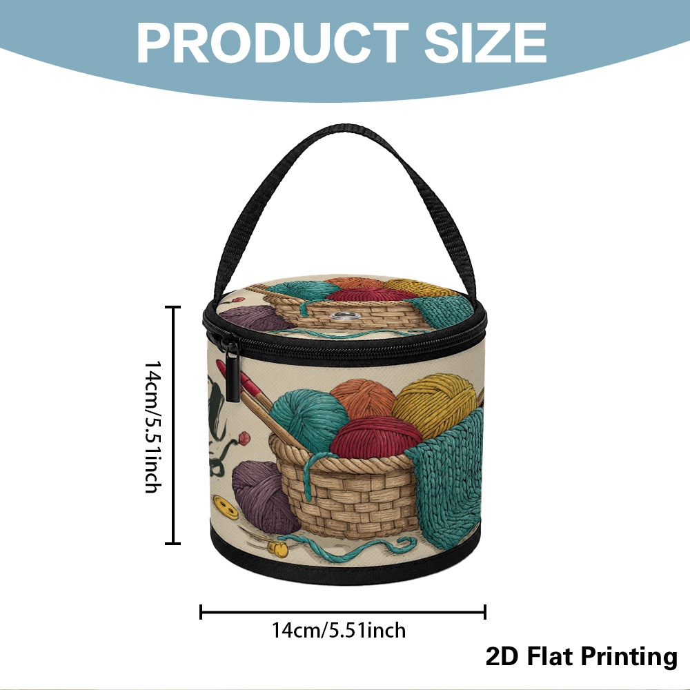 TEMU 1pc Portable Yarn Storage Bag, Autumn Knitting Yarn Basket Pattern Household Crochet Organizer, Handle, Zipper & Thread Hole. Foldable Pouch