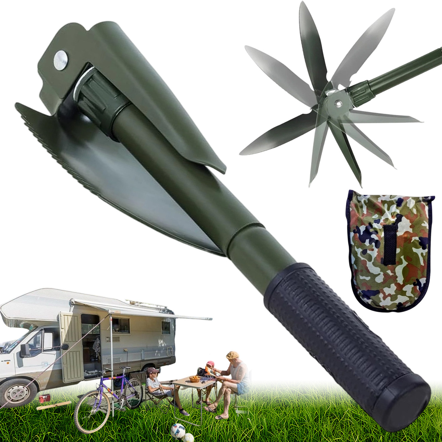 Folding Shovel Hoe Tool, Compact Foldable Portable Design, Solid High-strength Steel, Ideal For Camping, Hiking, Trekking, Wilderness Survival And Fishing