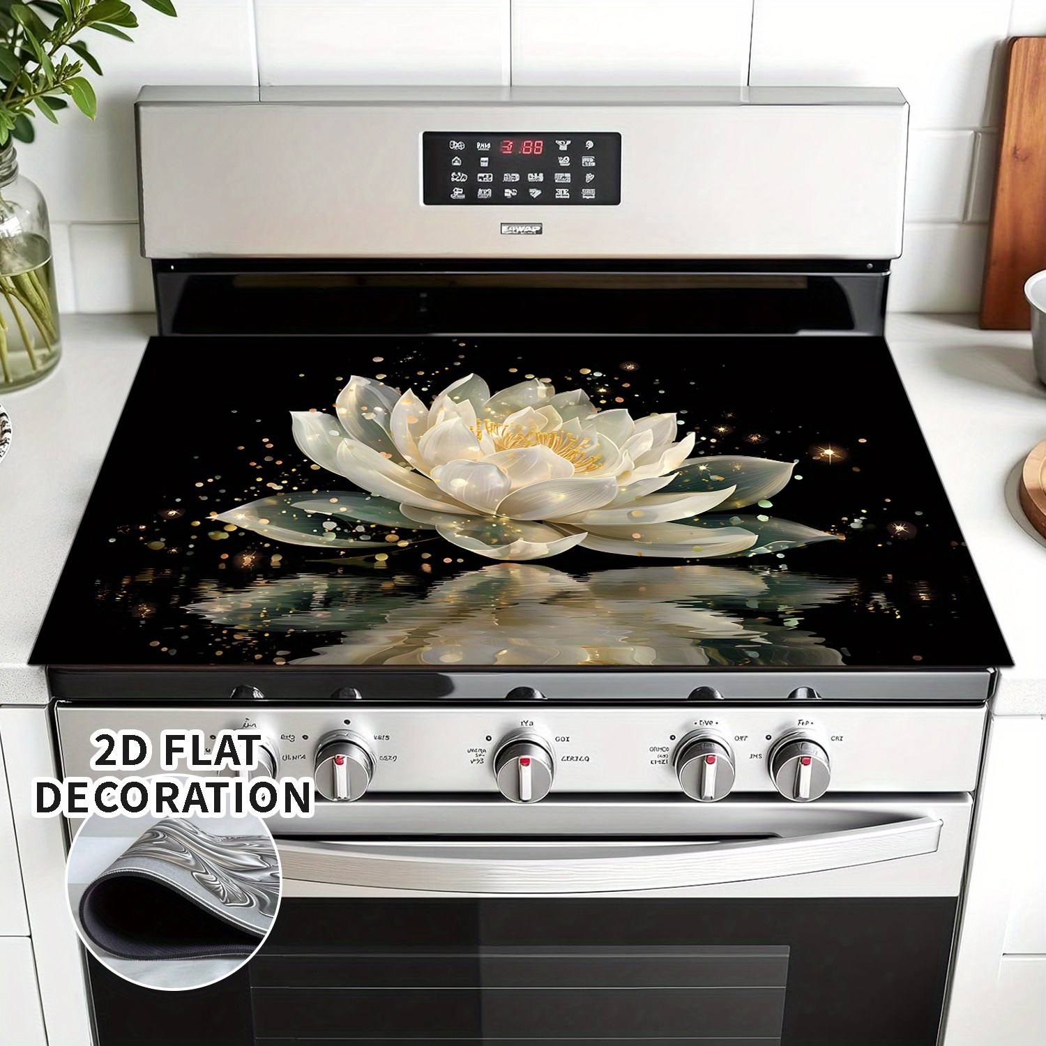 TEMU 1 pc de couvercle de plaque de cuisson fleur de lotus imprimé en 2D - un protecteur pour plaques à induction offrant une surface résistante aux