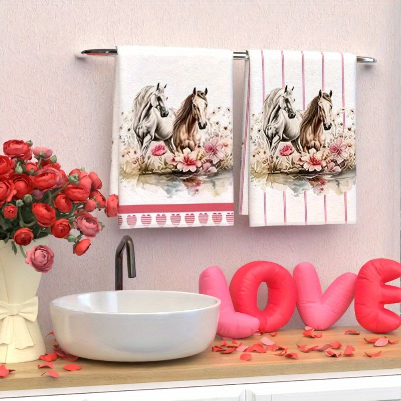 kitchen towels 2pcs 45.72*66.04cm flowers stripes two horsesinteresting set of kitchen towels suitable for decorating kitchen, gift, bathroom, home decoration, soft and absorbent nk details 2