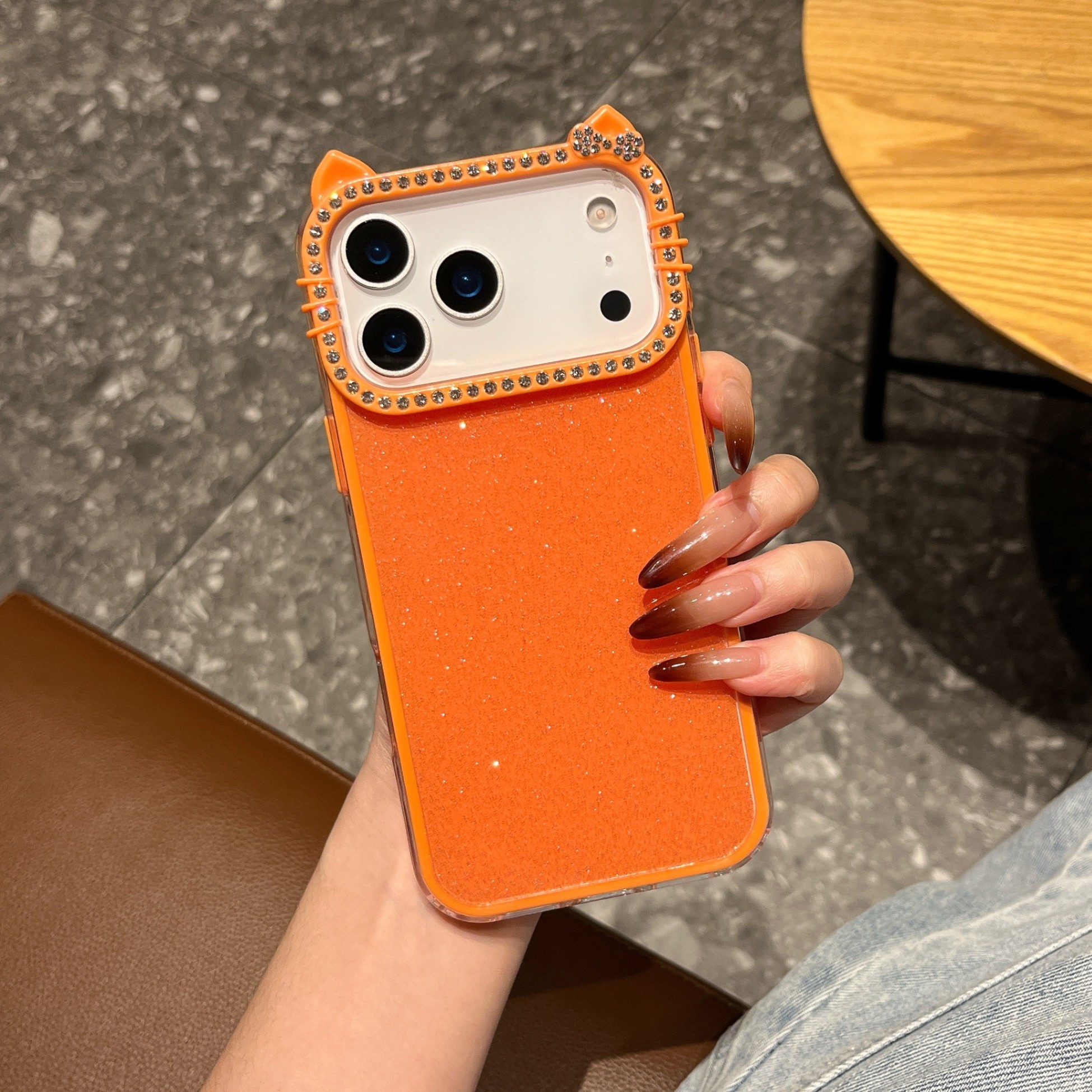 TEMU Phone Case: 3-in-1 Glitter Colorful Cat Ear Large Hole Compatible With 17 Pro Max Phone Case Iphone 16 Pro New 15 Personality 14 Women's 13/12