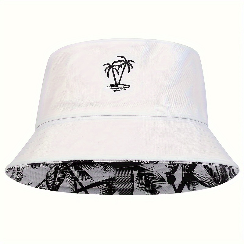 TEMU 1 X Unisex Tree Embroidered Reversible Bucket Hat, Fashionable Fisherman Hat For Outdoor Leisure, Suitable For Spring And Autumn Travel, Seaside