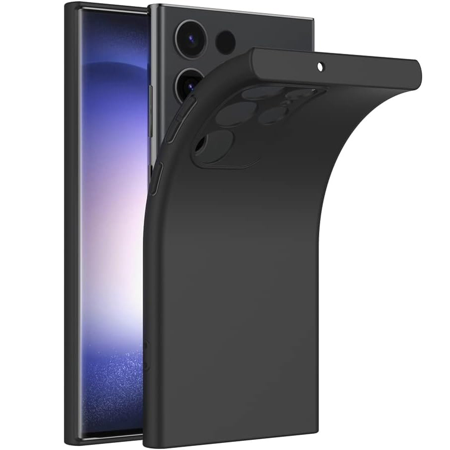 E-shop Handyhülle - Schlankes, stoßfestes, flexibles Hülle für Samsung Galaxy S23 Ultra, mit Kameraschutz, in Schwarz, Matt, Weiches Silikon