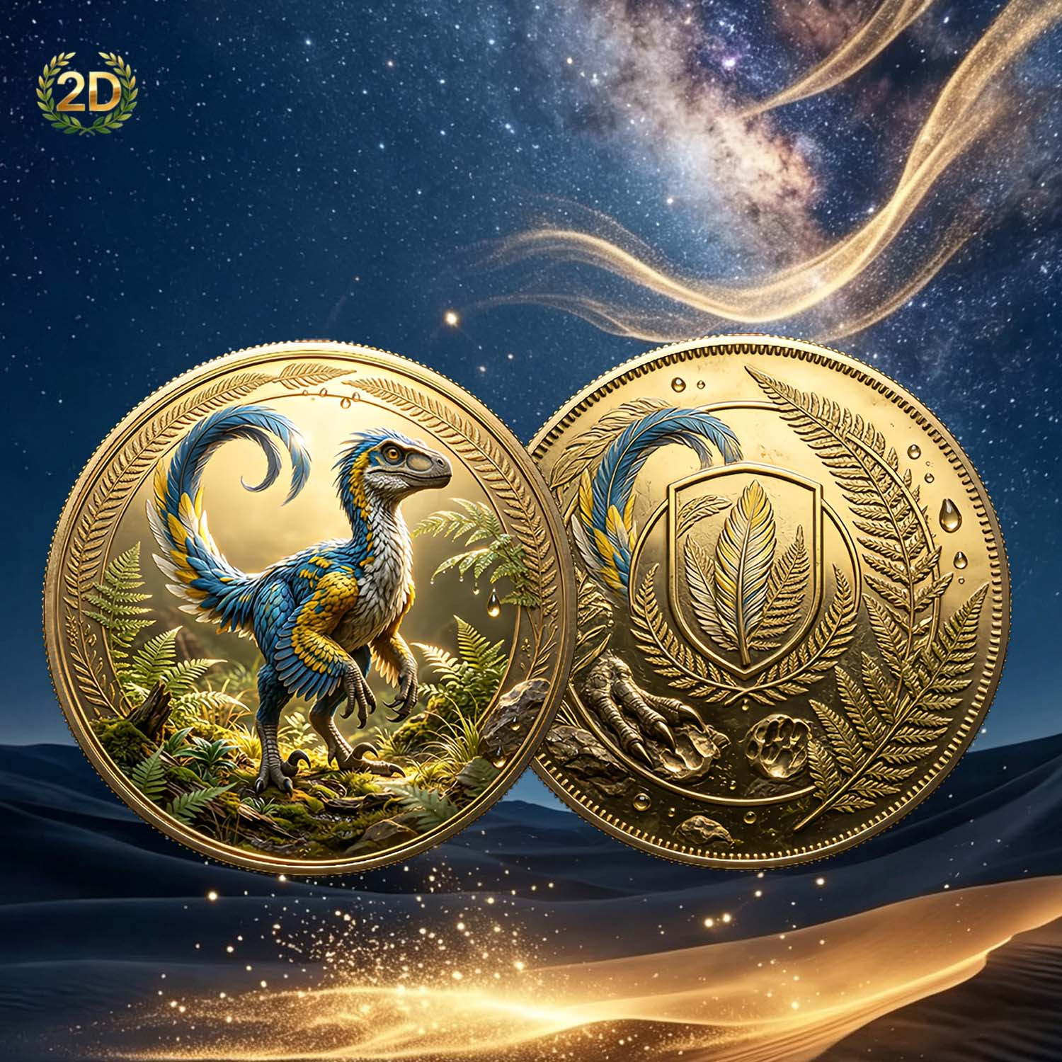 TEMU 2d Colorful Feathered Velociraptor Double-sided Commemorative Coin, Alloy Round Collectible Coin Diameter 4cm, Prehistoric Feathered Dinosaur