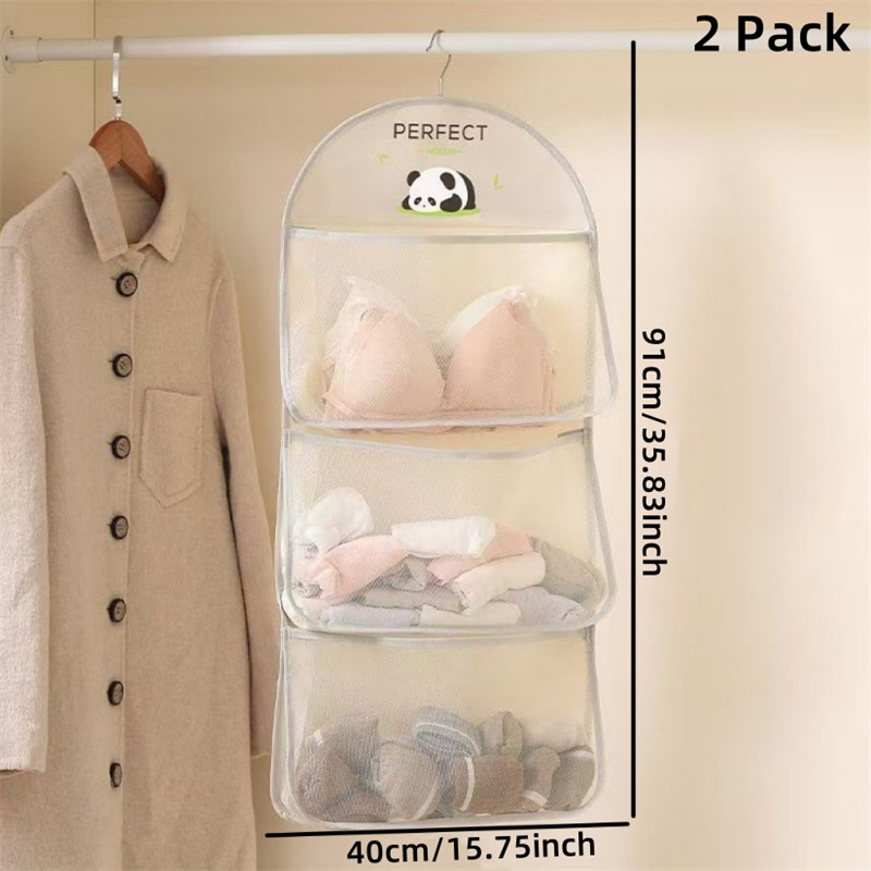 TEMU 2 Pack Multi Purpose Mesh Storage Hanging Bag, Hanging Storage Bag With Metal Hanger Mesh Pockets For Bra Underwear Socks, Mesh Pockets Hanging