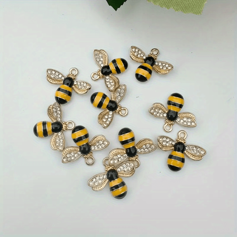 10/40pcs Cute Animal Bee Charms For Jewelry Making Alloy Enamel Pendants Handmade Additions