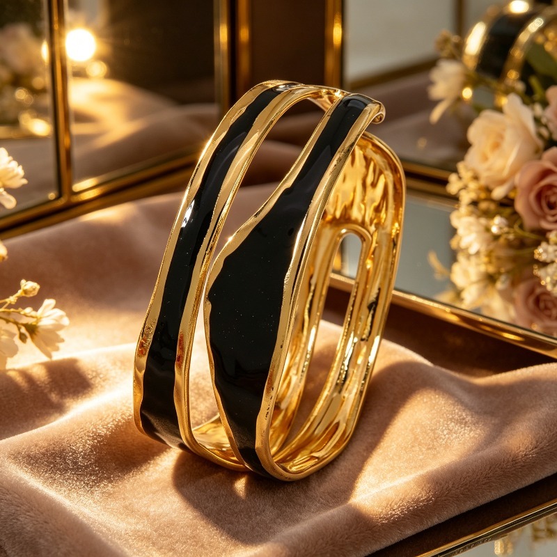 Women's Light Luxury Double Hoop Twisted Pattern Open C-Shaped Bangle Bracelet