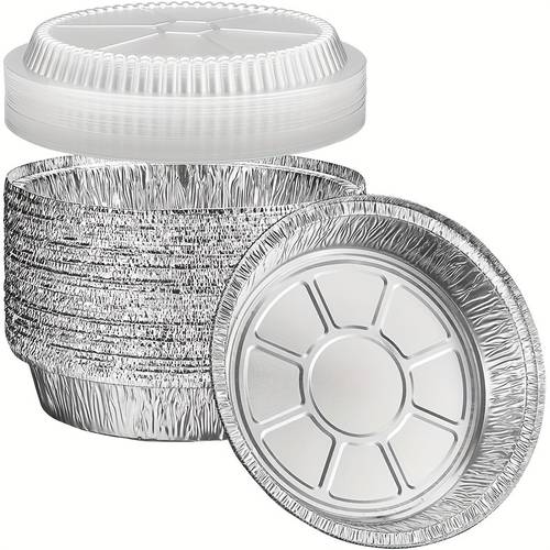 40 disposable aluminum foil pan packs with clear lids 20 plates 20 lids 7 inch round aluminum for baking storage heating serving round foil pan with lid mothers day air fryer oven birthday party best for christmas thanksgiving