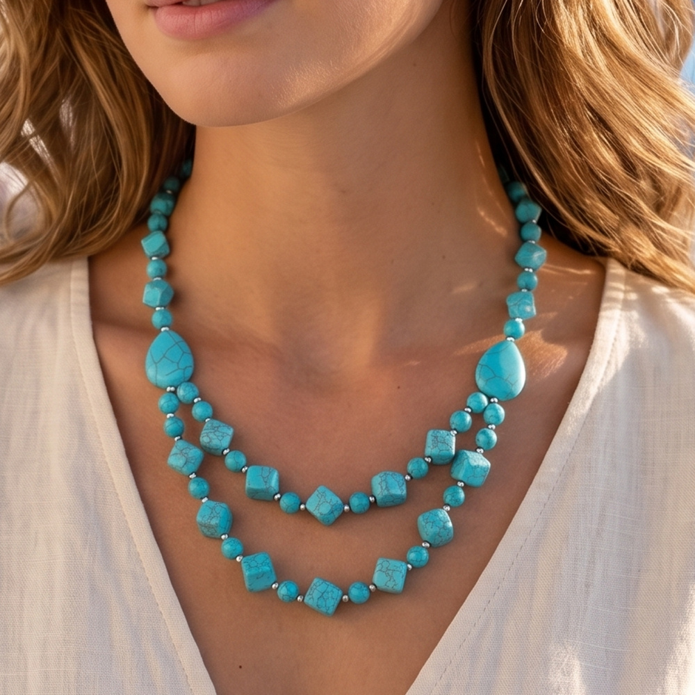 TEMU 1 Women's Fashion Y-shaped Necklace, Bohemian Style Double-layer Beaded Necklace For Daily Wear, Parties, And Travel Vacations