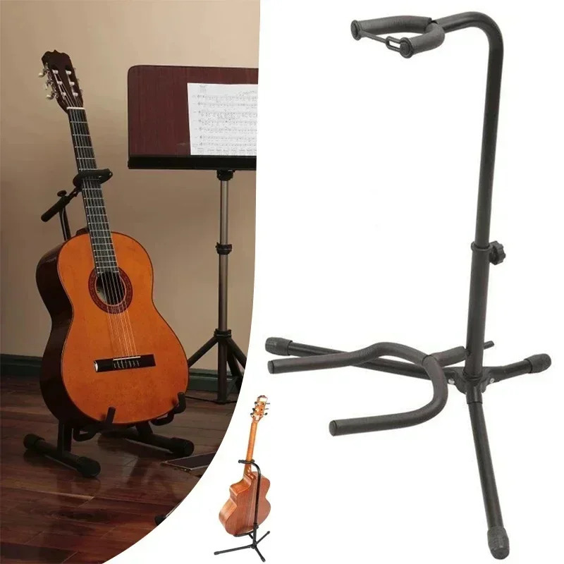 

1pc Adjustable Iron Guitar Stand, Polished , Foldable Bracket Shelf For , Classical, Electric Bass Instruments Display