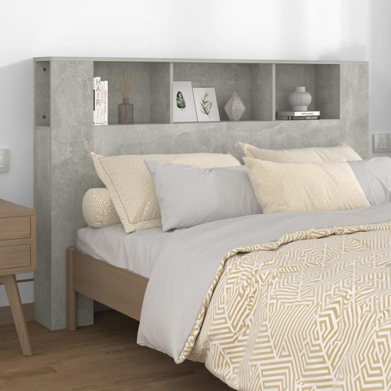 Image of Modern Wooden Headboard Cabinet With Multiple Compartments - 160x18.5x104.5cm, Books And Decorative Items, Hardwood Construction, For Stylish Bedroom Storage, Shelves For Bedroom