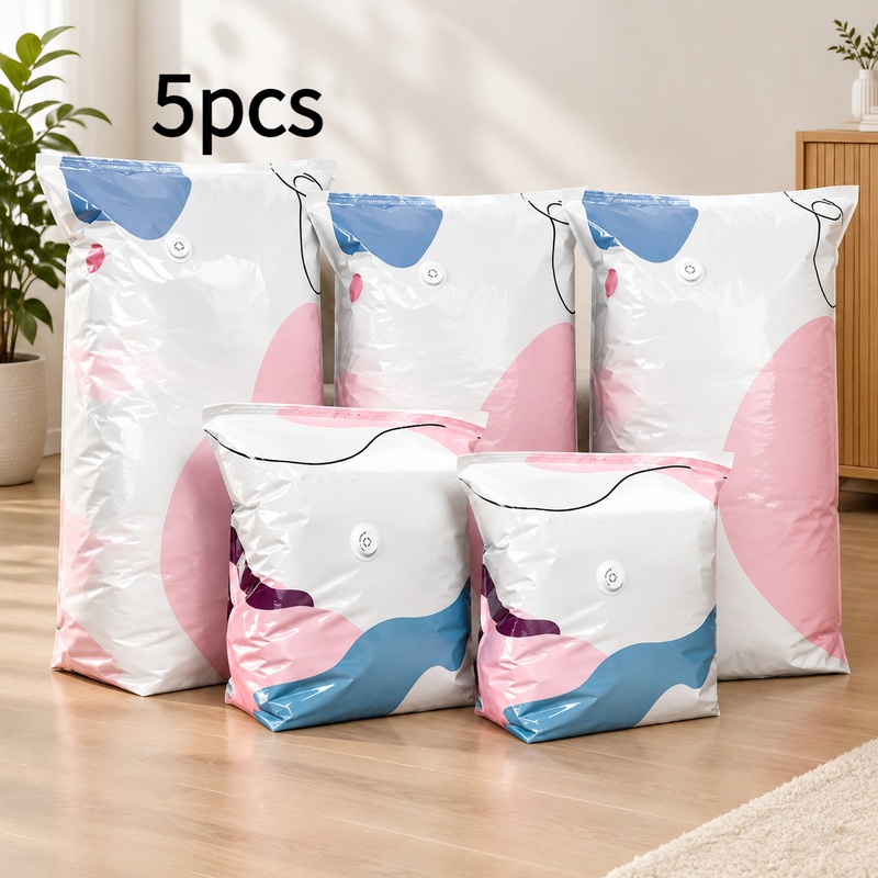 Image of 5 Sets Of 3d Vacuum Compression Bags For Travel, Space Saving. Vacuum Sealed Bags Are Reusable, Waterproof, And Space Saving, Suitable For Clothing And Comfortable Wardrobes