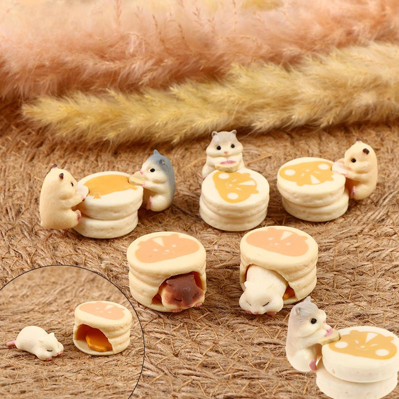 

6pcs Miniature Hamster Figurines With Macaron, Pvc Collectible Statues For Indoor & Outdoor Decor, No Electricity Needed, Ideal For New Year & Valentine's Day Gifts