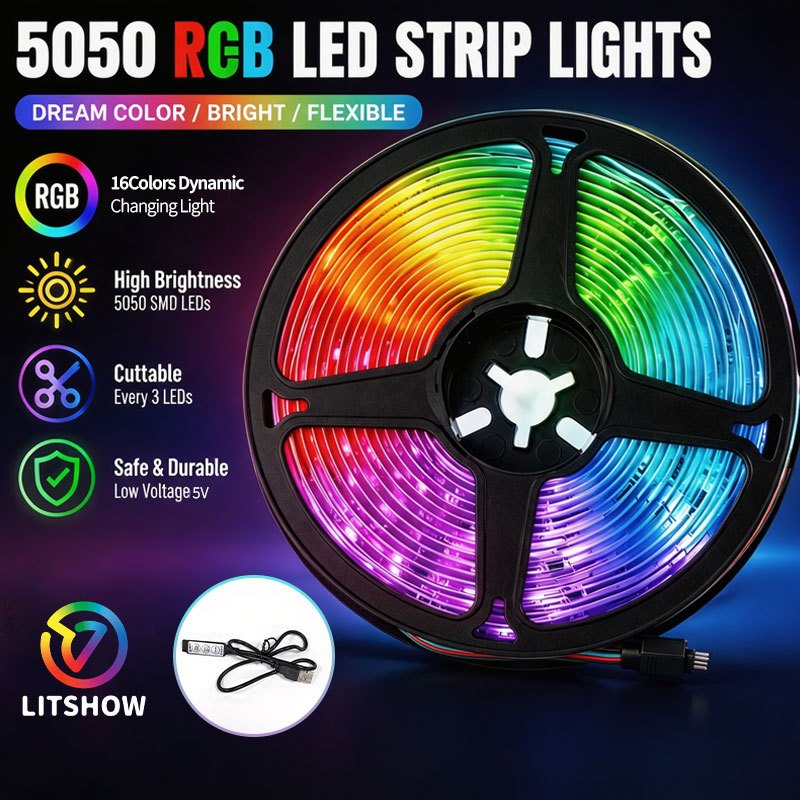 USB LED Light Strip with 3-Button Control,   Changing LED Lights for Room, Music Party, Club, Bar Desk, TV Backlight, Indoor Night Atmosphere Decoration